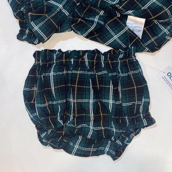 2PC Baby Plaid Dress Top Diaper Undies Green White Size 0-3 Months - Picture 2 of 5